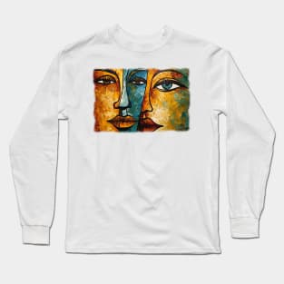 Woman portrait, Expressive faces in abstract painting Long Sleeve T-Shirt